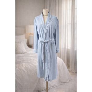 Petite Plume Pima Cotton Robe Women M Blue Monogram 'Laura' Luxury Sleepwear